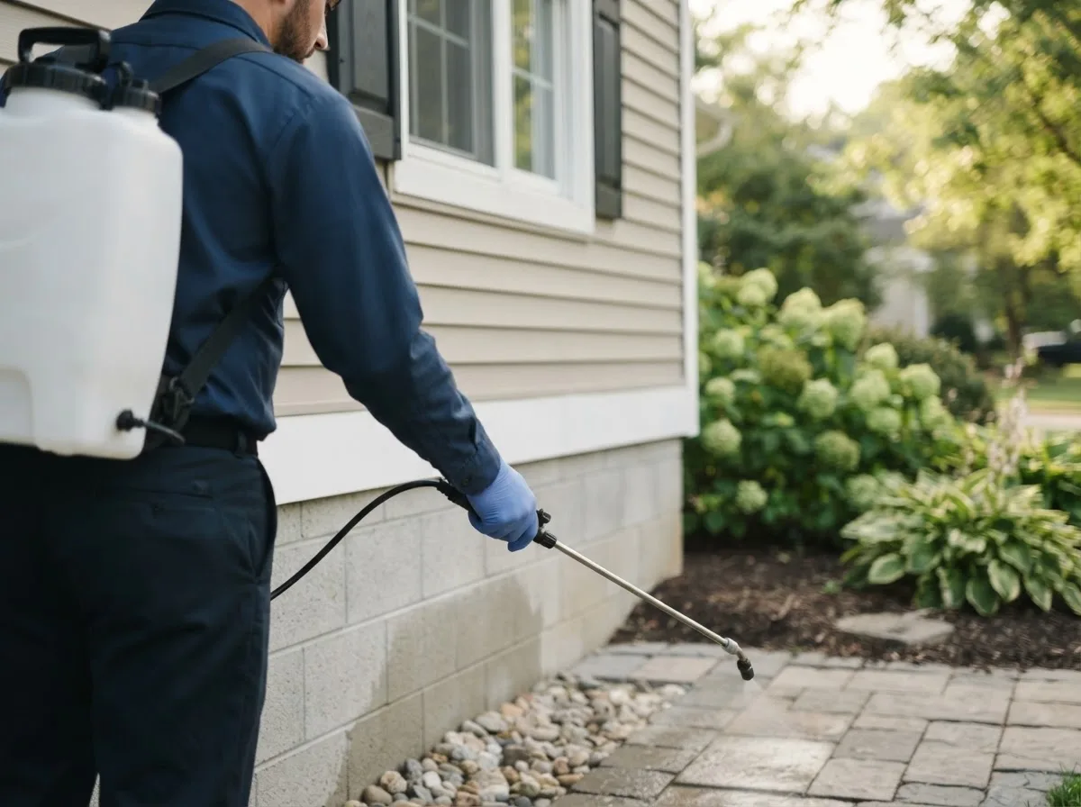 Pest control technician inspecting a home in Alfred Station, NY
